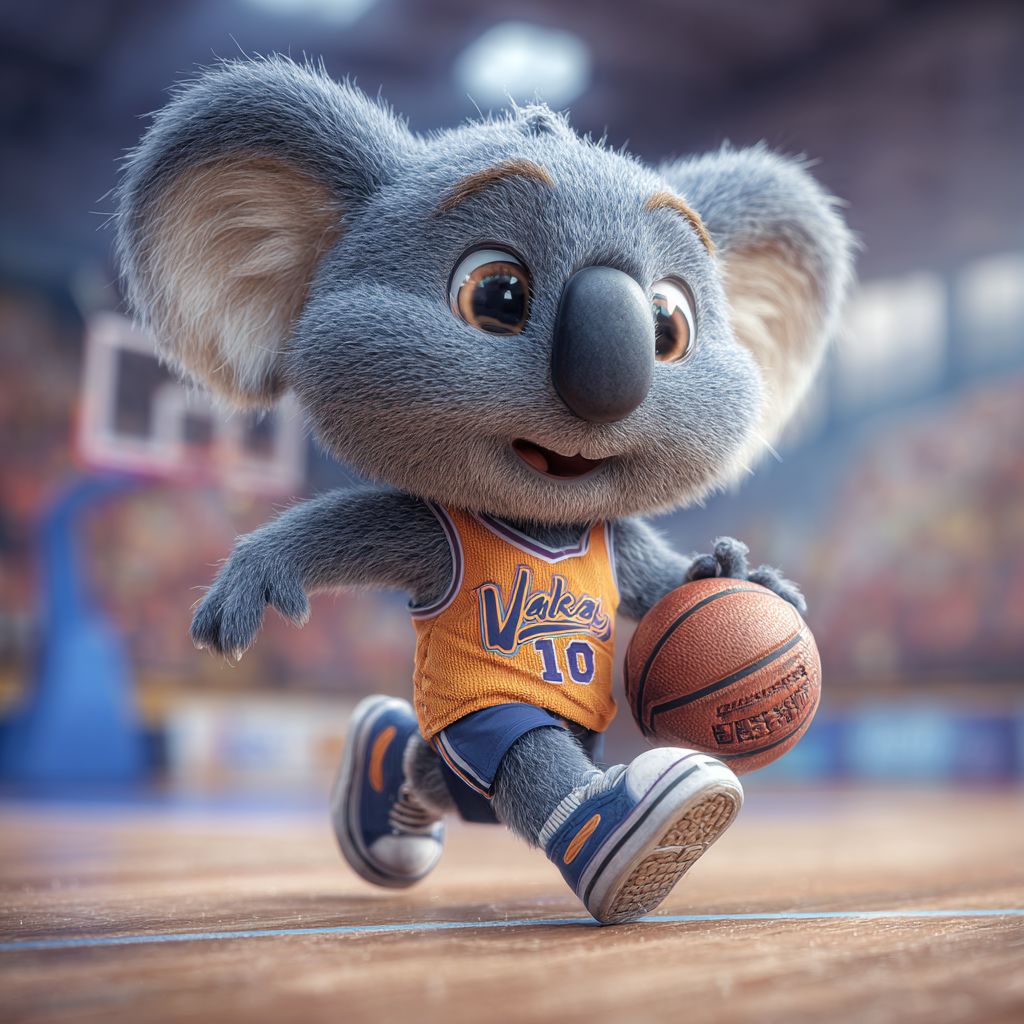 The AH444 casino koala mascot dressed as a baseball player, ready to hit a ball.